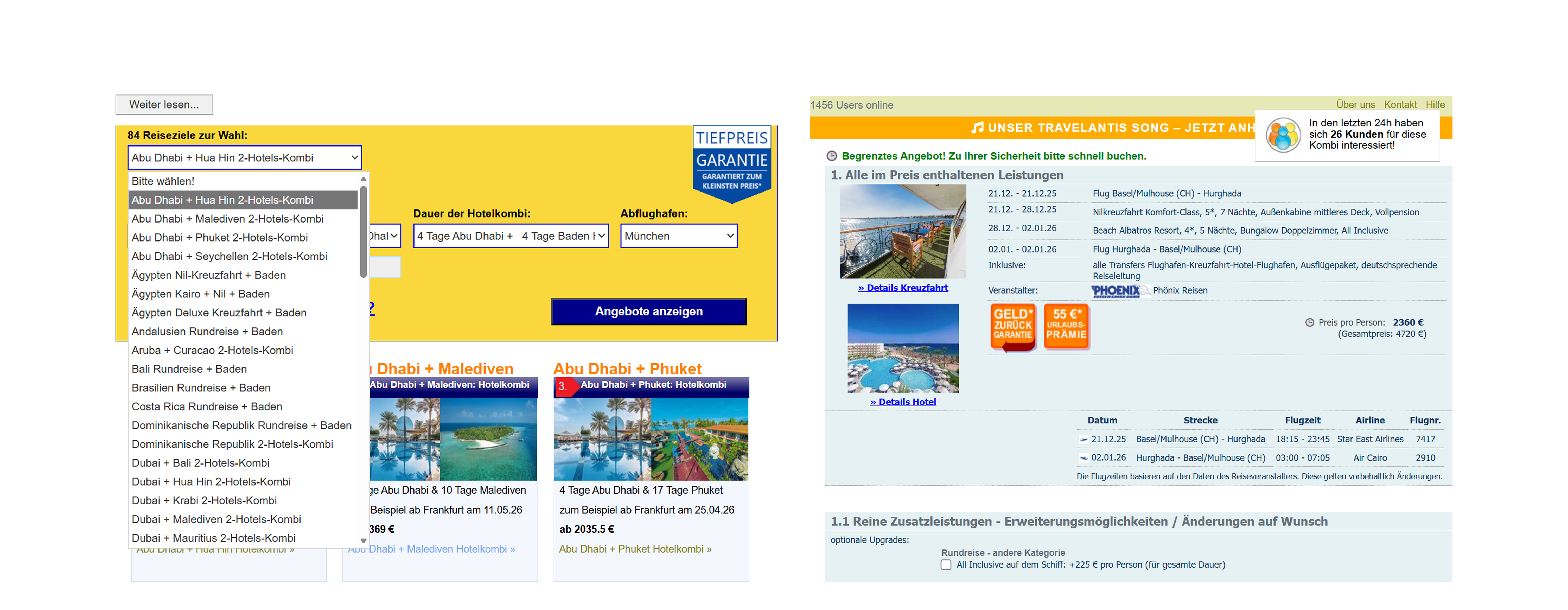 Legacy Voya interface exposing full booking configuration upfront across a dense desktop layout