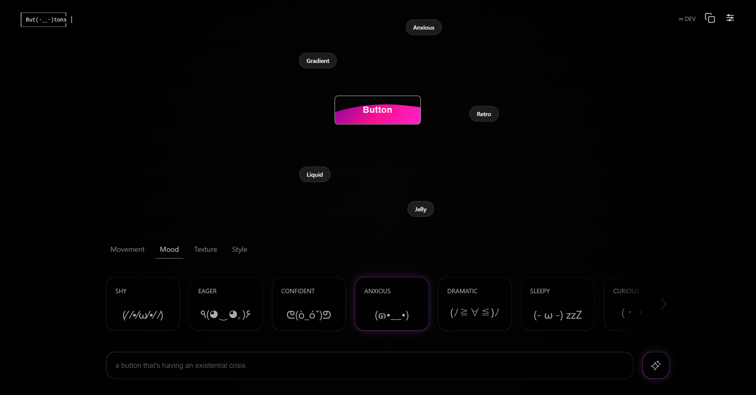 ANXIOUS mood selected – hot pink magenta button with high-energy presence and floating ingredient labels