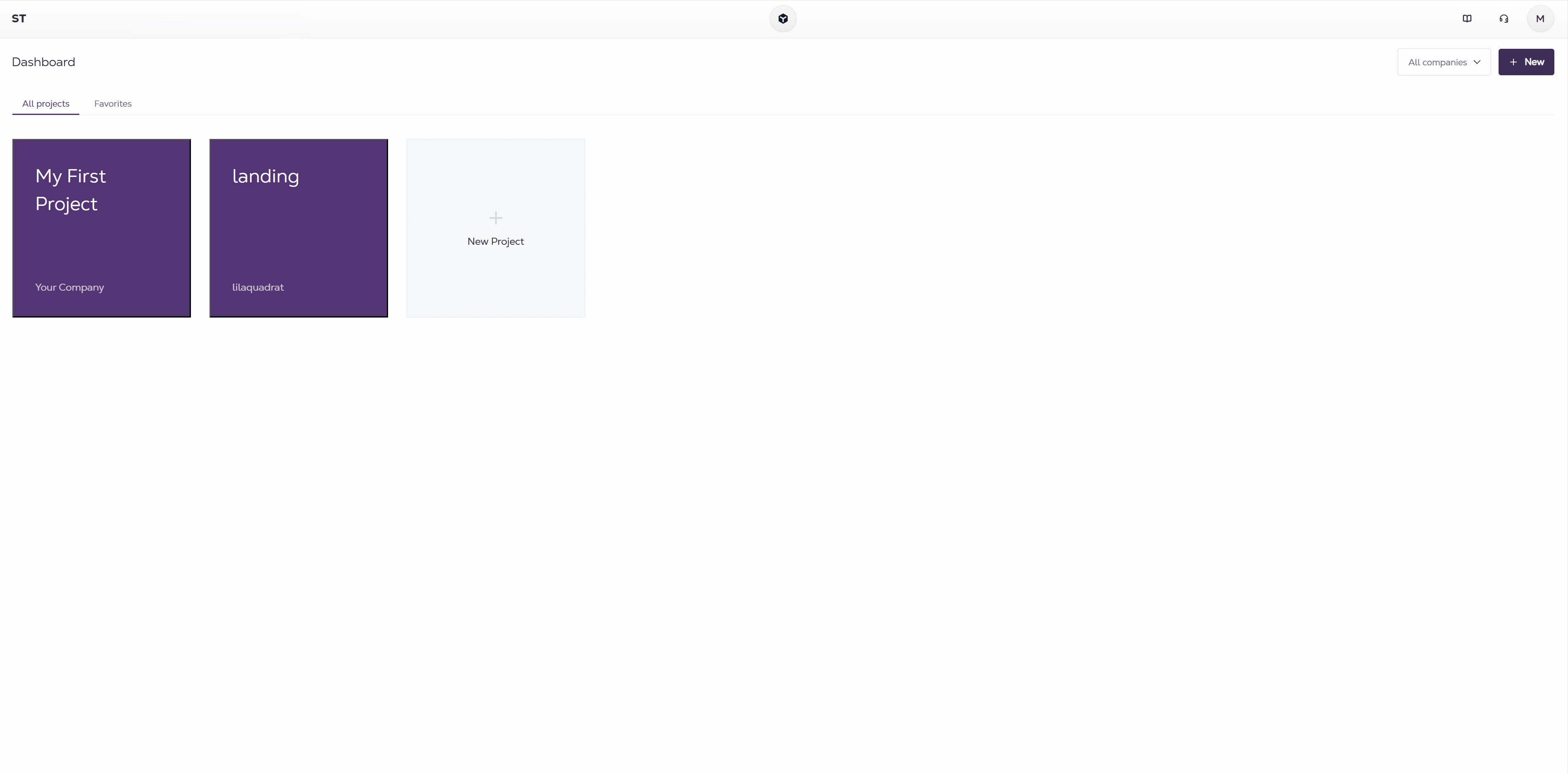 Redesigned Studio dashboard with project tiles as primary navigation and company as a secondary label